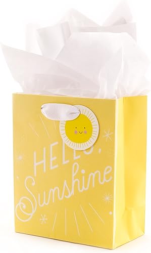 Hallmark Bolsa de regalo de 6.0in con papel de seda, color amarillo Hello Sunshine para baby shower, cumpleaños, Get Well o cualquier ocasión