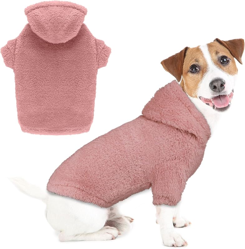 Fuzzy Dog Hoodie - Warm Soft Cozy Dog Coats - Medium Pink-M