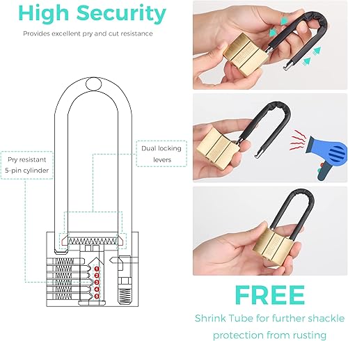 Miniatura 5 de 8140L-4P Candado con llave de grillete largo (con llave similar, impermeable, cerradura de latón macizo) para cobertizos, unidad de almacenamiento,