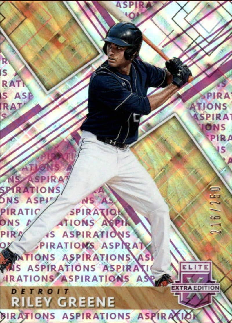 2019 Elite Extra Edition (EEE) Aspirations Purple Baseball #5 Riley Greene SER250 Detroit Tigers Official Panini Collegiate Trading Card