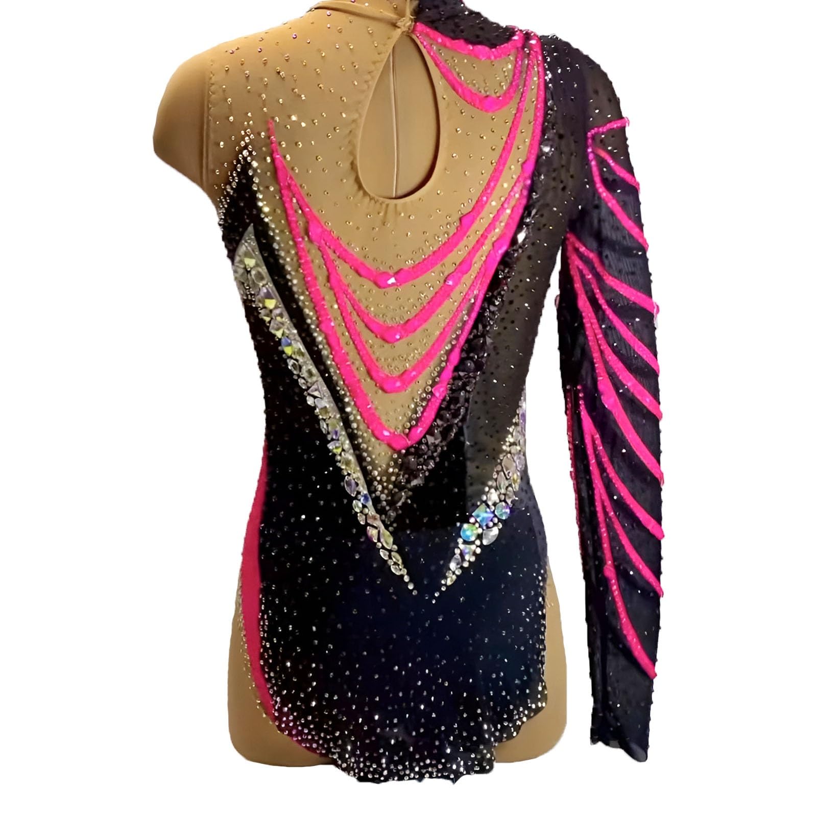 Maillot De Gimnasia Rítmica For Niña, Cuello Alto, Ropa De Competición De Gimnasia Artística Con Diamantes Brillantes.