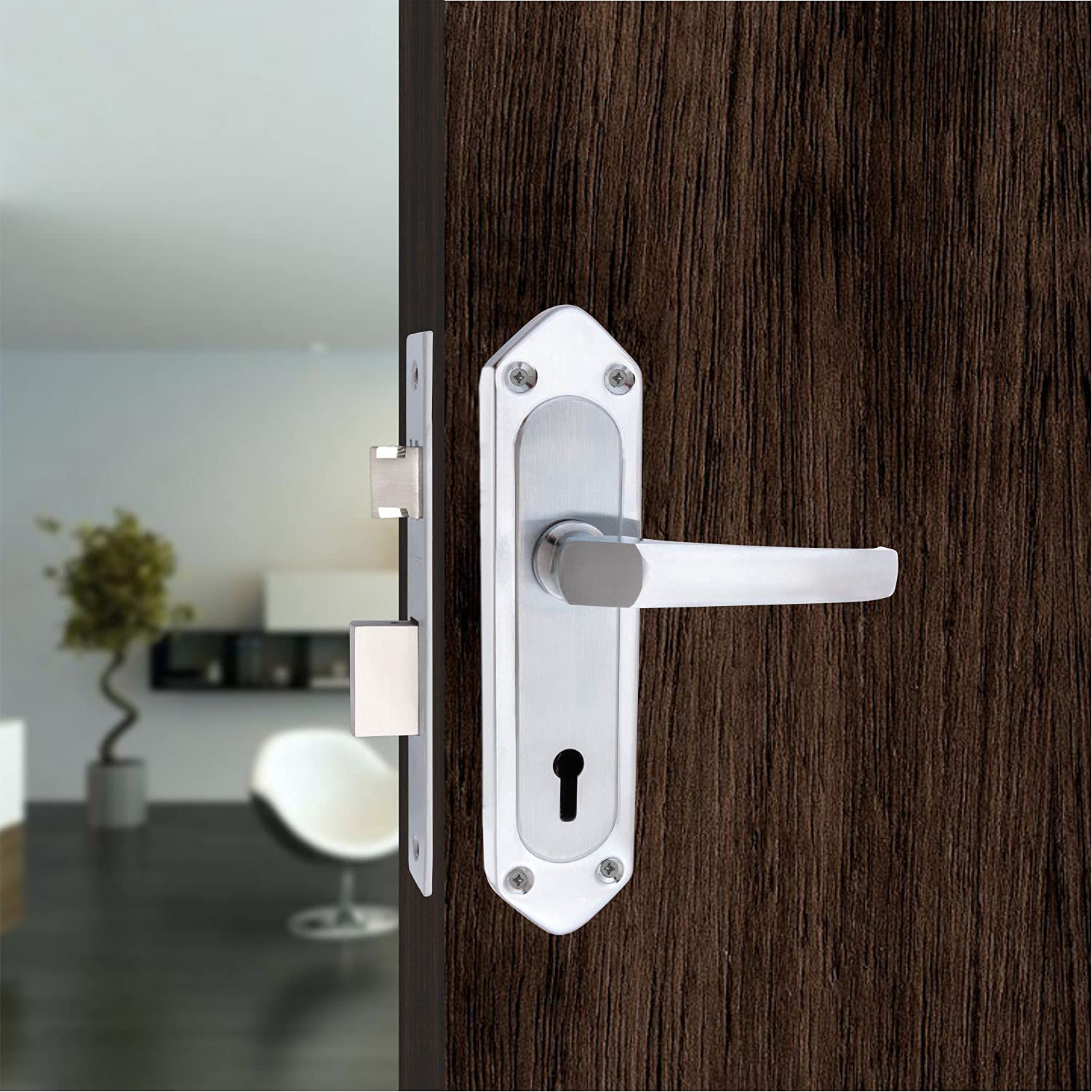AXION 7 inches Mortice Door Handle Lock Set A106 KY CP MATT Finish with 65mm Double Turn Door Lock 6 Lever with 3 Keys, Mortise Lock, Door Lock