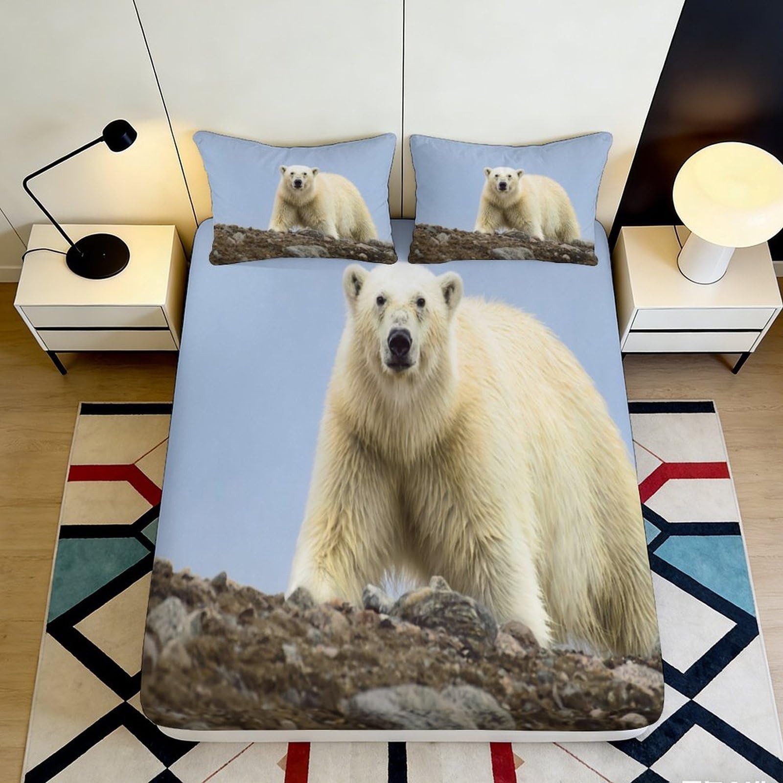 Pnayamiorkfel Style-9 3D Printed Polar Bear Fitted Sheet Microfiber Soft Blue Animal Mattress Cover For Bedroom Dorm Easy Care Decor 90X200x25cm