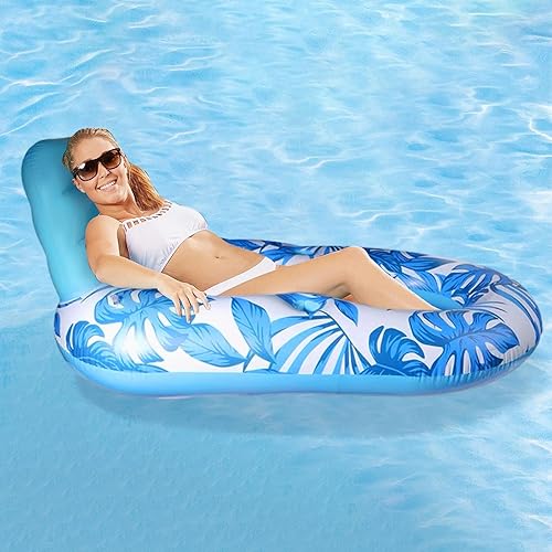 Miniatura 4 de Flotadores inflables de piscina para adultos, silla flotante de piscina con portavasos, silla flotante de piscina con respaldo, balsa flotante para