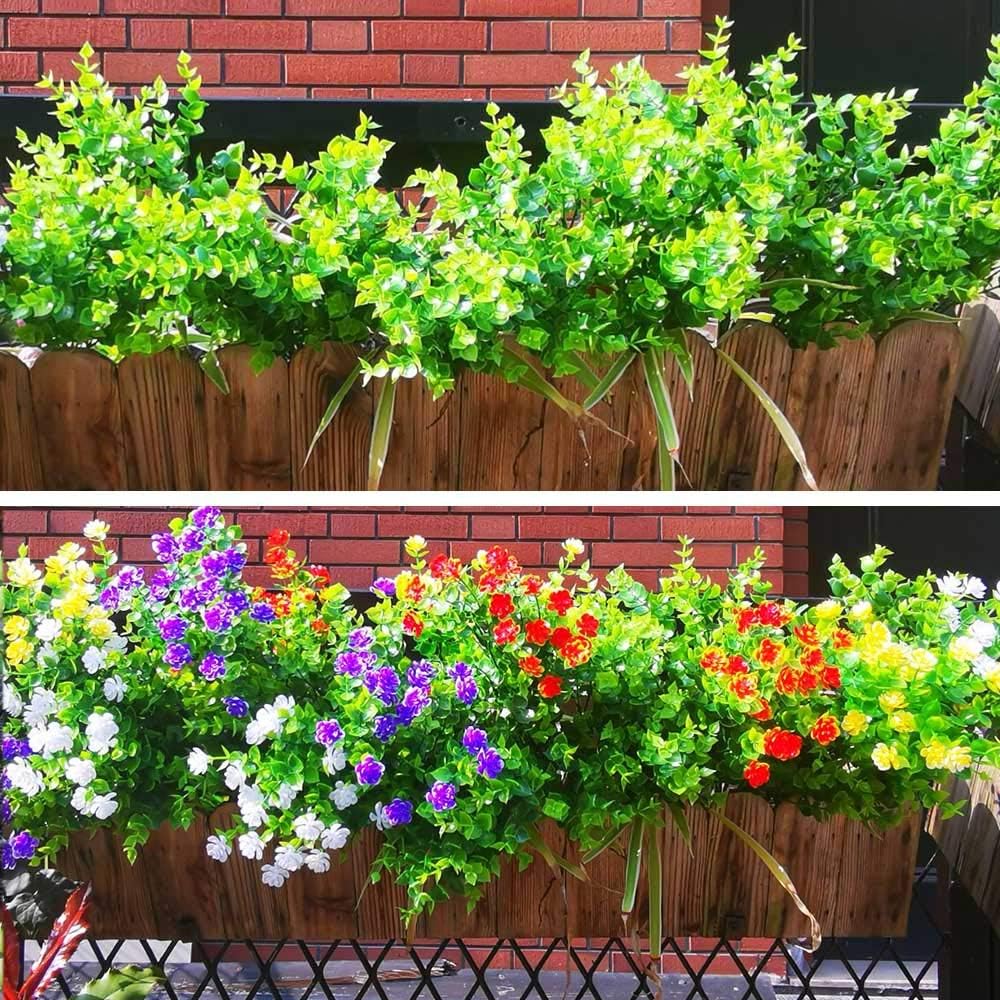 12 pcs Artificial Flowers UV Resistant for Outside Fake Plants Outdoor Bridal Party Wedding Bouquet for Greenery Shrubs Plants Home Garden (Green) - Image 4