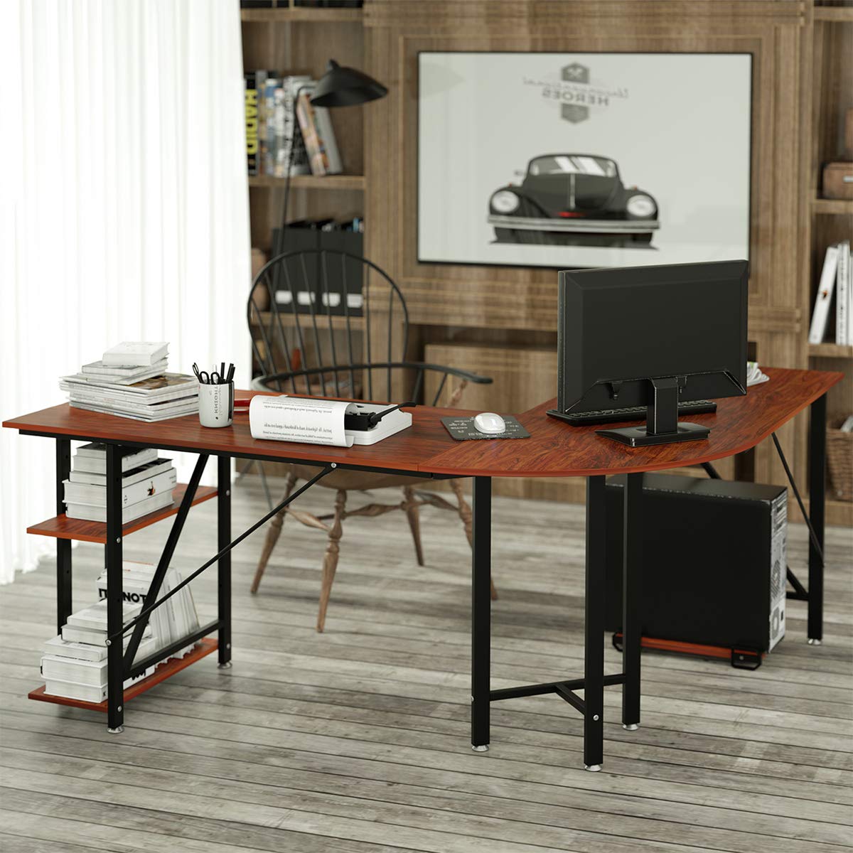 L Desk DEWEL Reversible L Shaped Desk Corner Computer Desk 55''X66