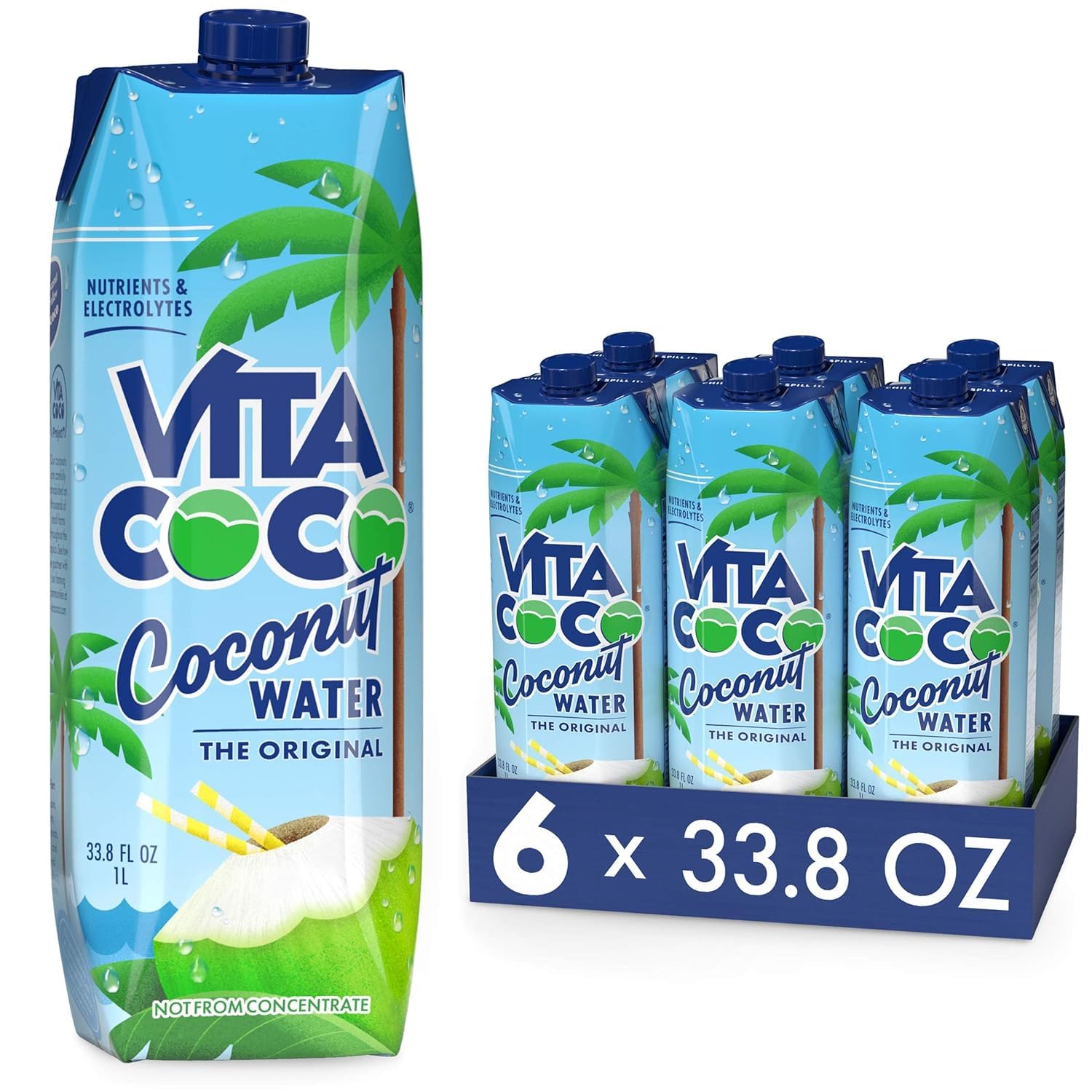 Vita CocoOriginal Coconut Water Multipack 1L x 6, Packed With Electrolytes, Gluten Free, Full Of Vitamin C, Good Source Of Potassium, Low-Calorie Electrolyte Drink, Thirst Quenching Refreshment