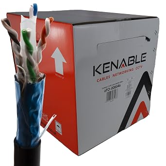 kenable External Shielded CAT6 Outdoor Ethernet Cable F/UTP Full Copper 23AWG Network Cable Reel UV Resistant PE Sheath with Drain Wire 305m Black