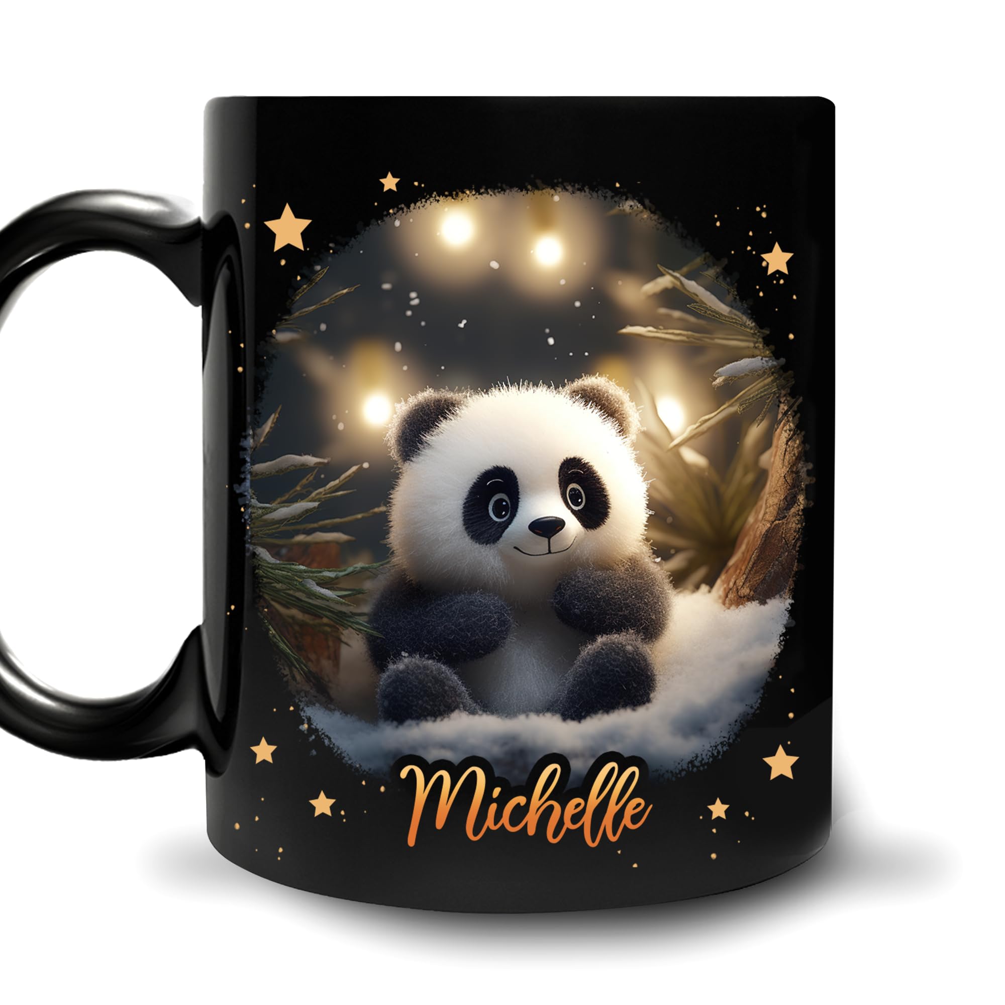 Hyturtle Personalized Panda Coffee Mug - Christmas Birthday Gifts For Panda Lovers - Cute Animal in Winter Decor Gifts For Kids Men Women Animal Lovers - Custom Name 11oz Black Ceramic Coffee Tea Mug