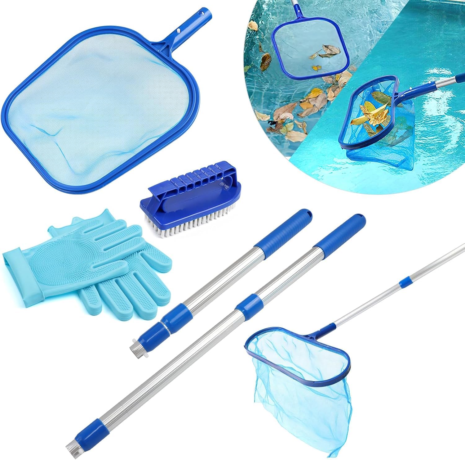 Filet de skimmer de piscine et épuisette de fond télescopique 5PCS