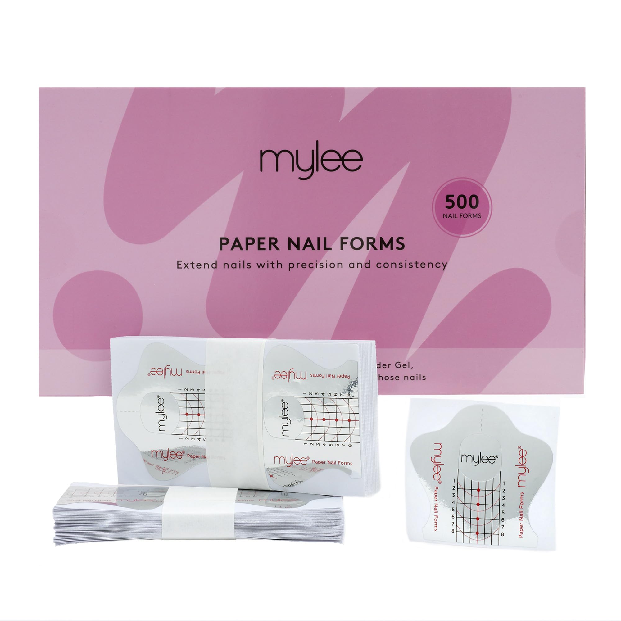500Pcs Nail Paper Forms - Professional Nail Art Tools for Nail Extensions, Self-adhesive Modelling Stencils, Use with Polymer Gel, Builder Gel & Acrylic, DIY Sticker Guide (Flat pack, 500)