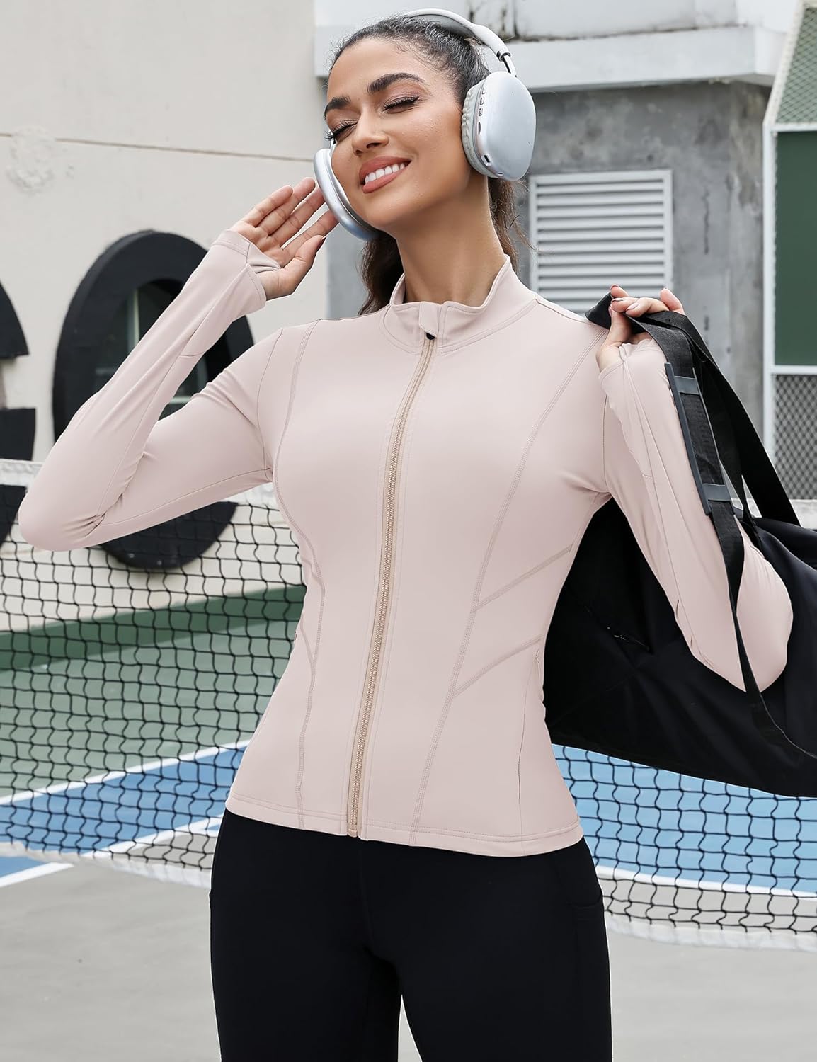 Rapbin Women's Slim Fit Workout Jackets Full Zip Long Sleeve Running Athletic Tops Yoga Shirts with Thumb Holes - Image 6