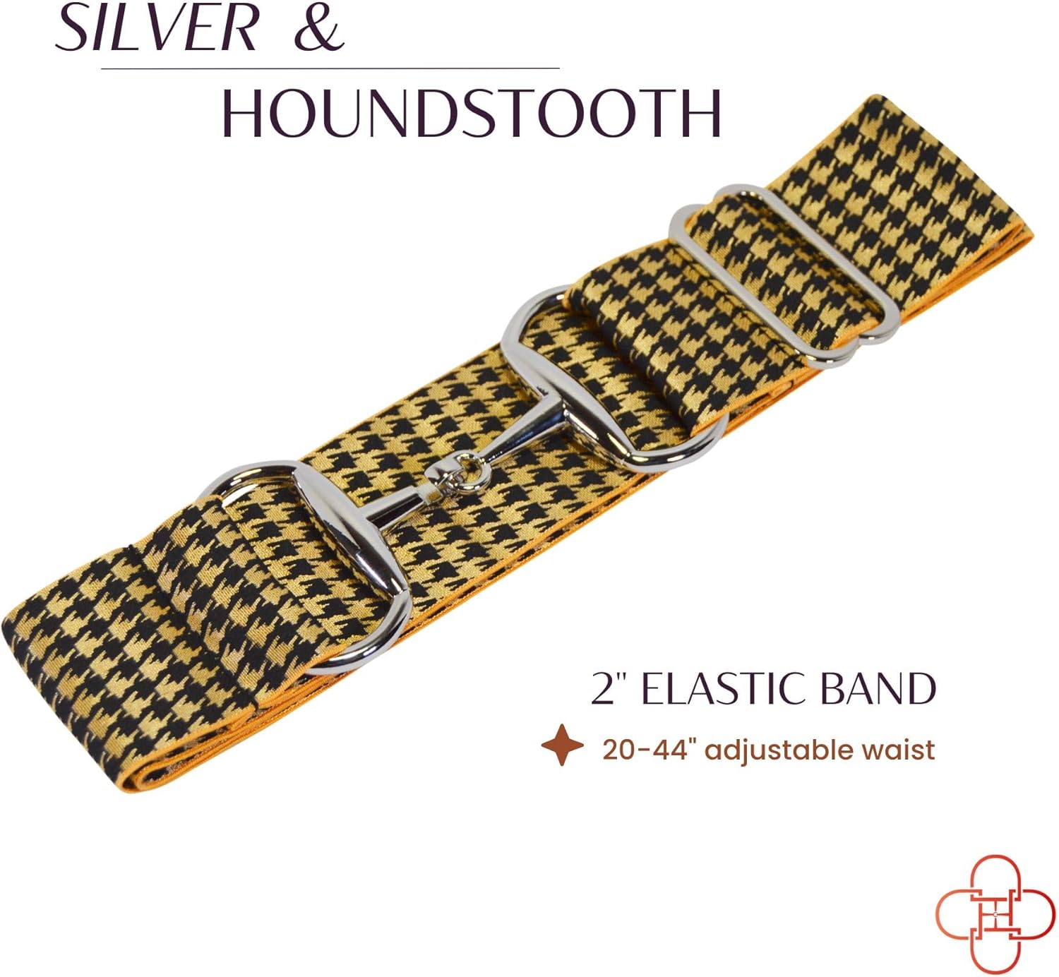 2-Inch Luxury Elastic Equestrian Belt Silver Snaffle Bit Buckle, Comfortable and Stretchable Horse Riding Accessory (Silver Buckle, Houndstooth) - Image 2