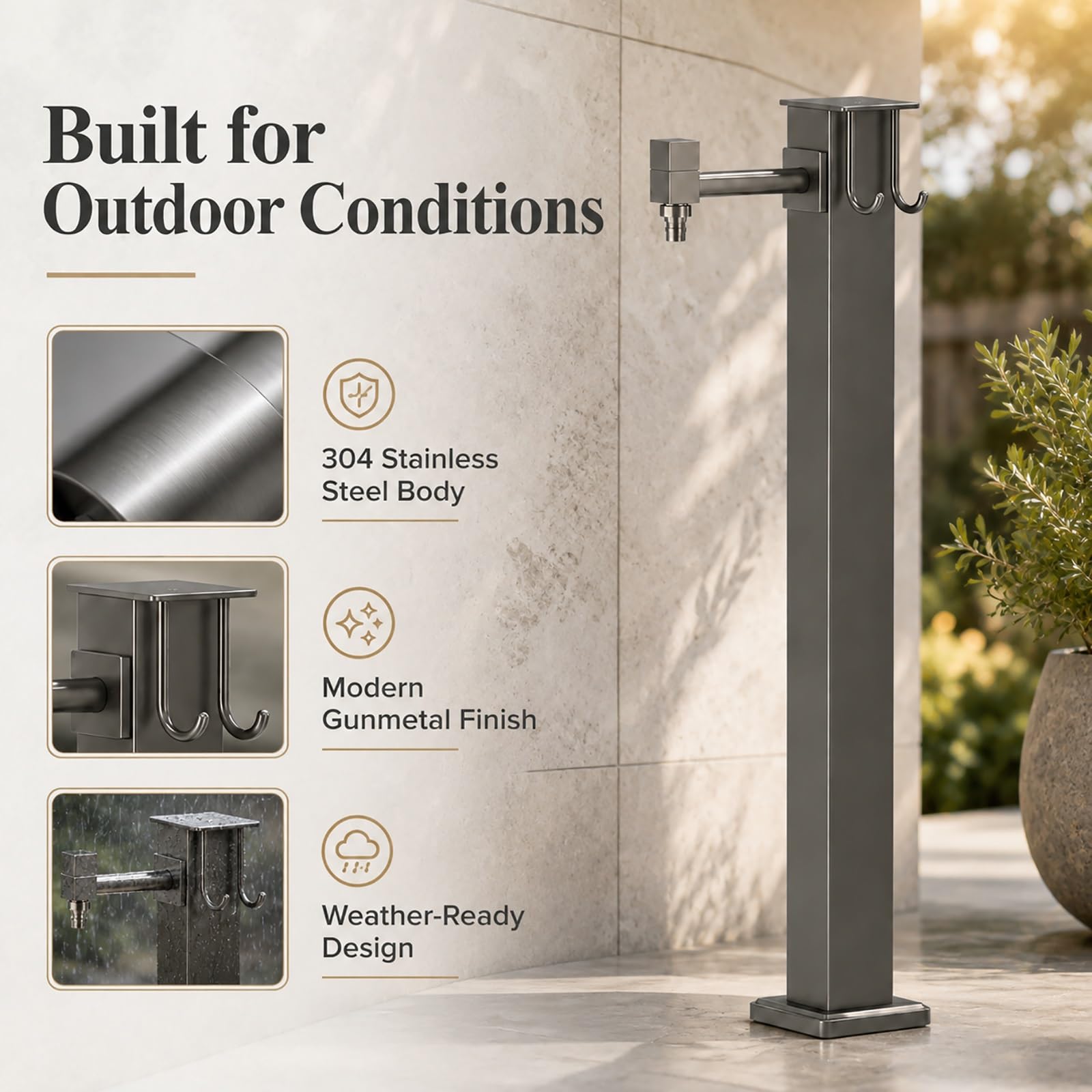Freestanding Outdoor Water Column with Brass Spout, Garden Hydrant Stand