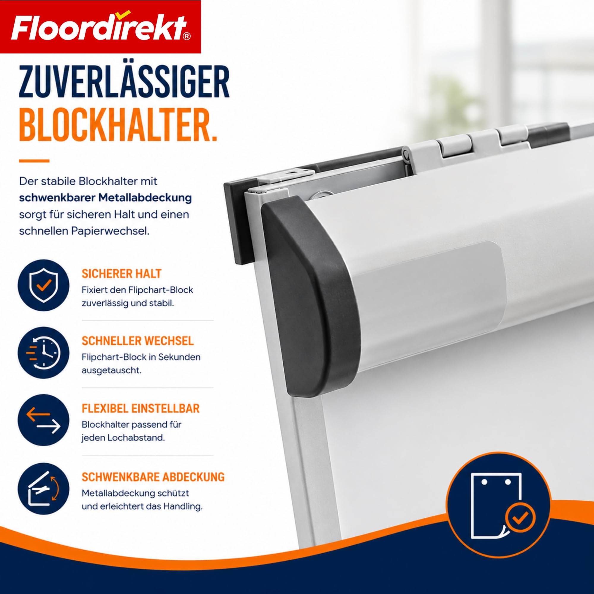 Floordirekt Pizarra magnética con soporte de rodillo, soporte para bloque y brazos laterales, magnético, se puede escribir y ajustar en altura, pizarra blanca, pizarra magnética, con bandeja de