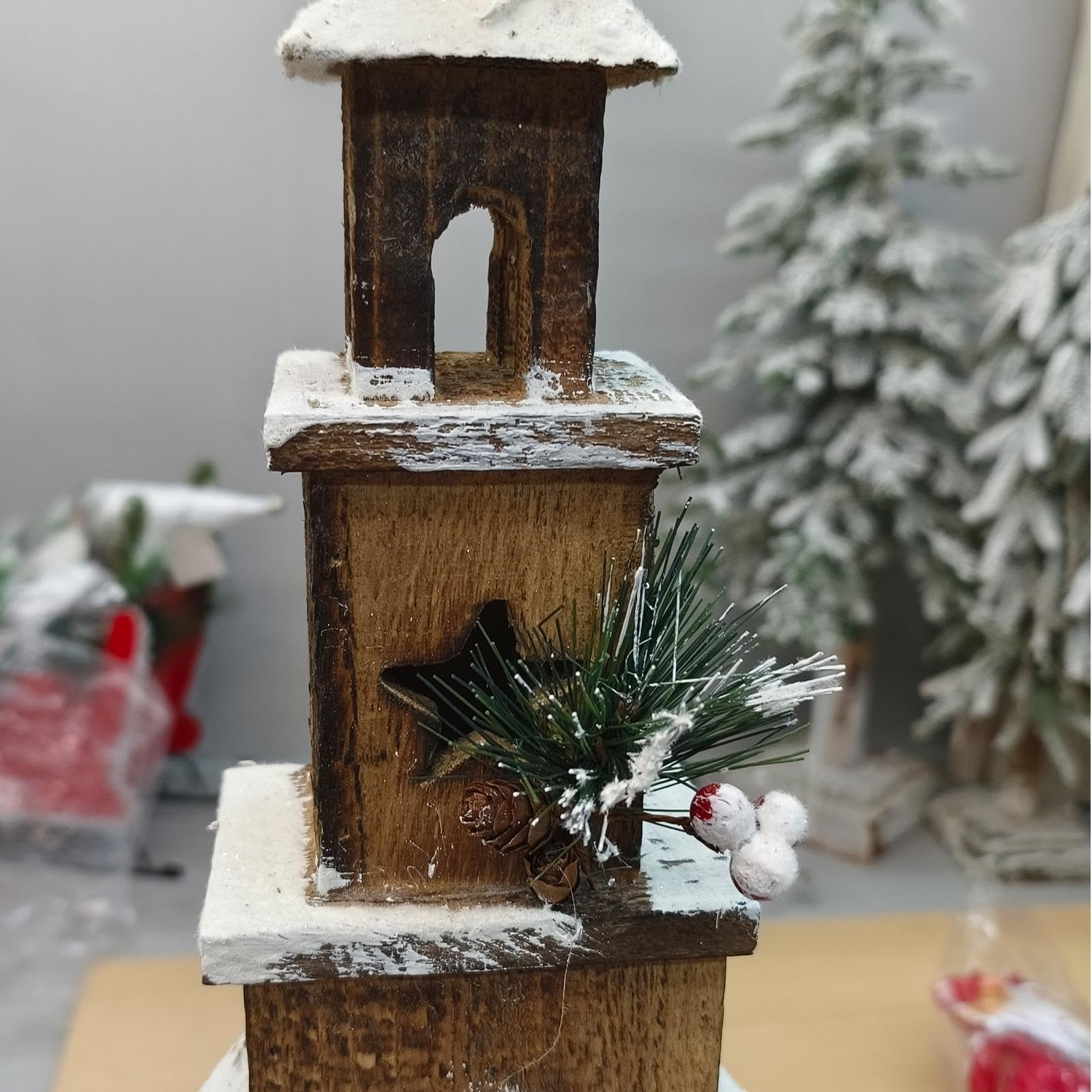 Casa del villaggio di Natale in legno con luce,Casa natalizia in legno ta | Case del villaggio di Natale con luce a LED per soggiorno, tavolo, negozio, camera da
