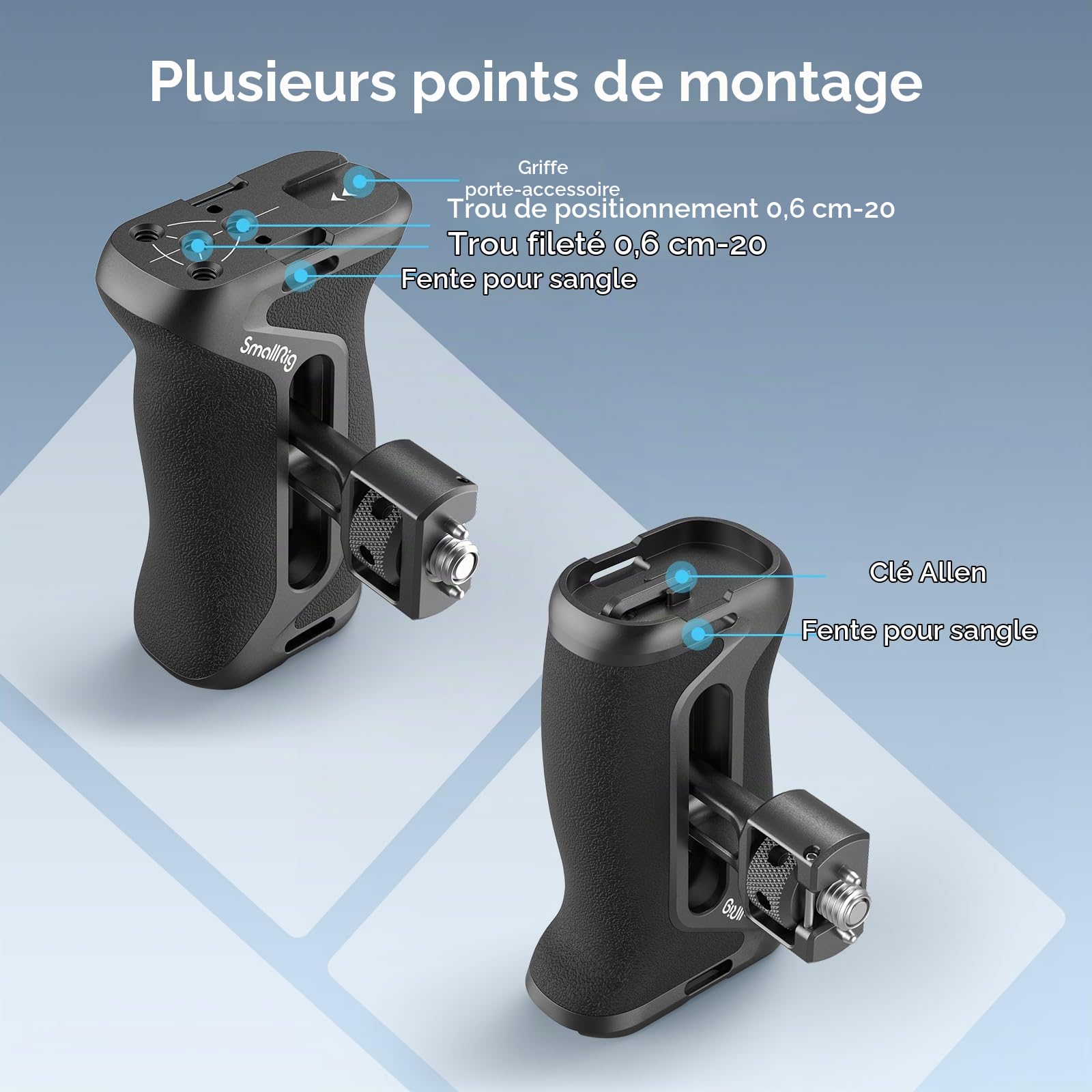 SMALLRIG Poignée Latérale avec Vis de Positionnement (2 en 1), Réglable Haut/Bas de 36mm, Universelle Gauche/Droite, Poignée Ergonomique pour Cages de Caméra et L Bracket - 4346