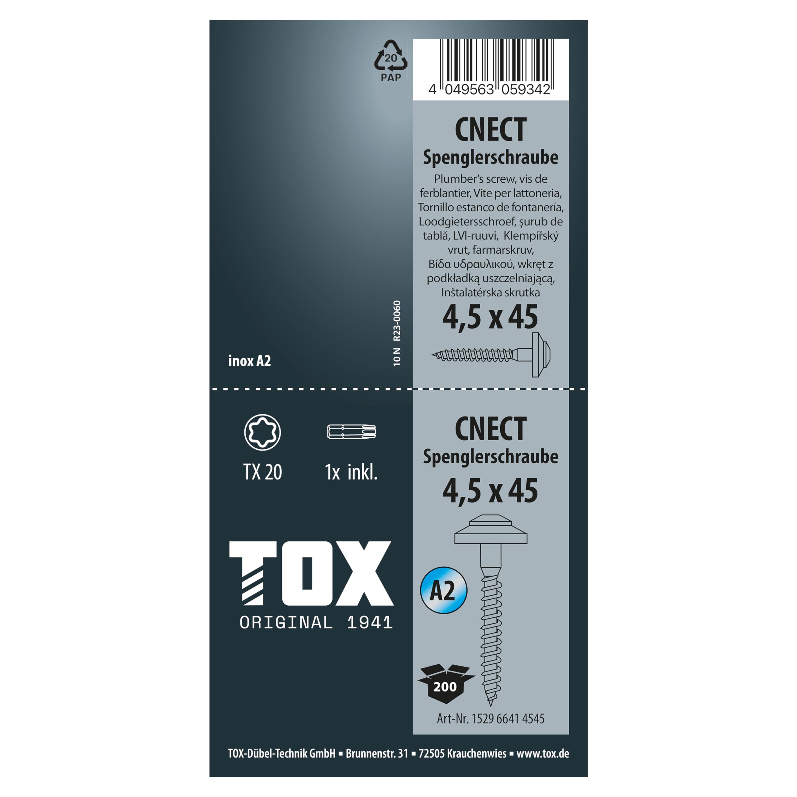TOX Spenglerschrauben CNECT 4,5 x 45 mm, 200 Stk.