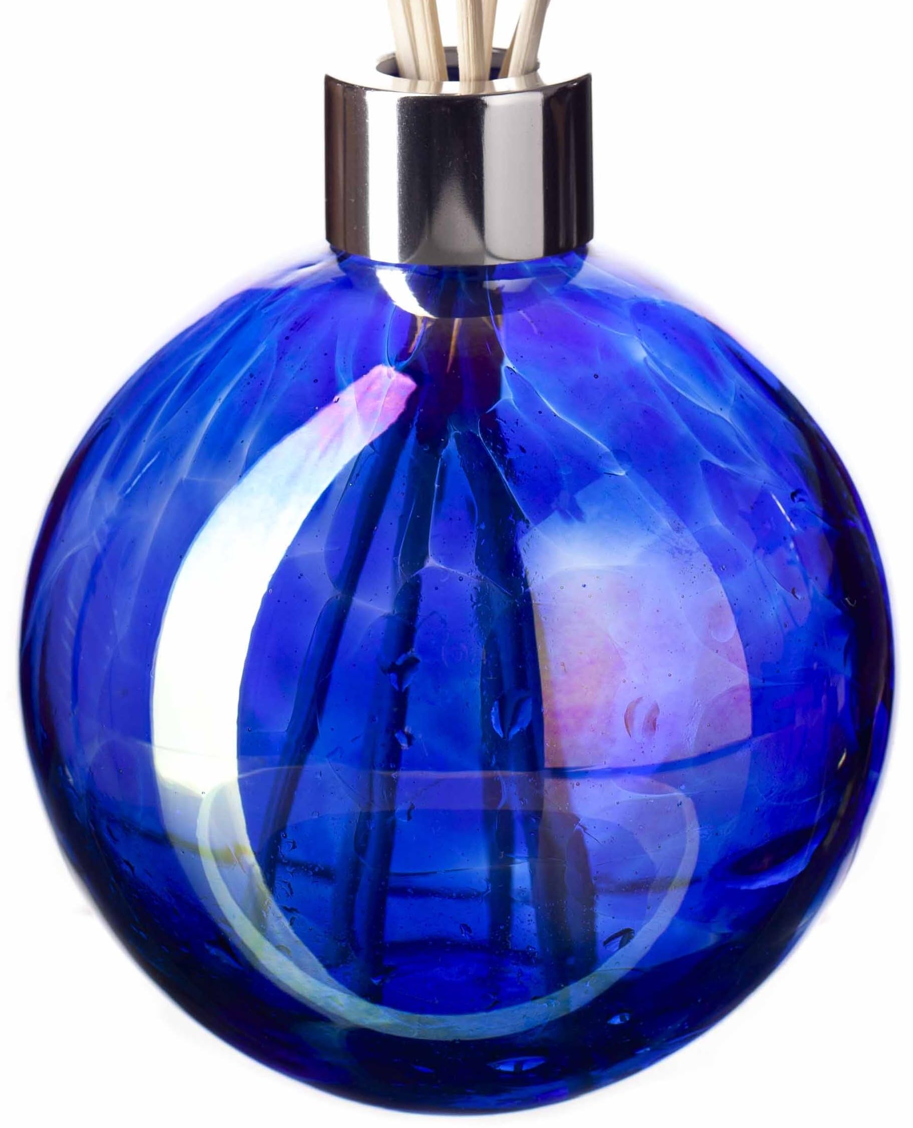 Amelia Art Glass Glass Reed Diffuser Sphere in Solid Metallic Blue