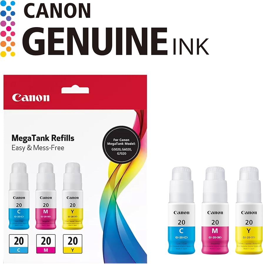 Canon インクカートリッジ 20個セット Amazon.com: Canon GI-20 Genuine CMY Ink Bottle Value Pack