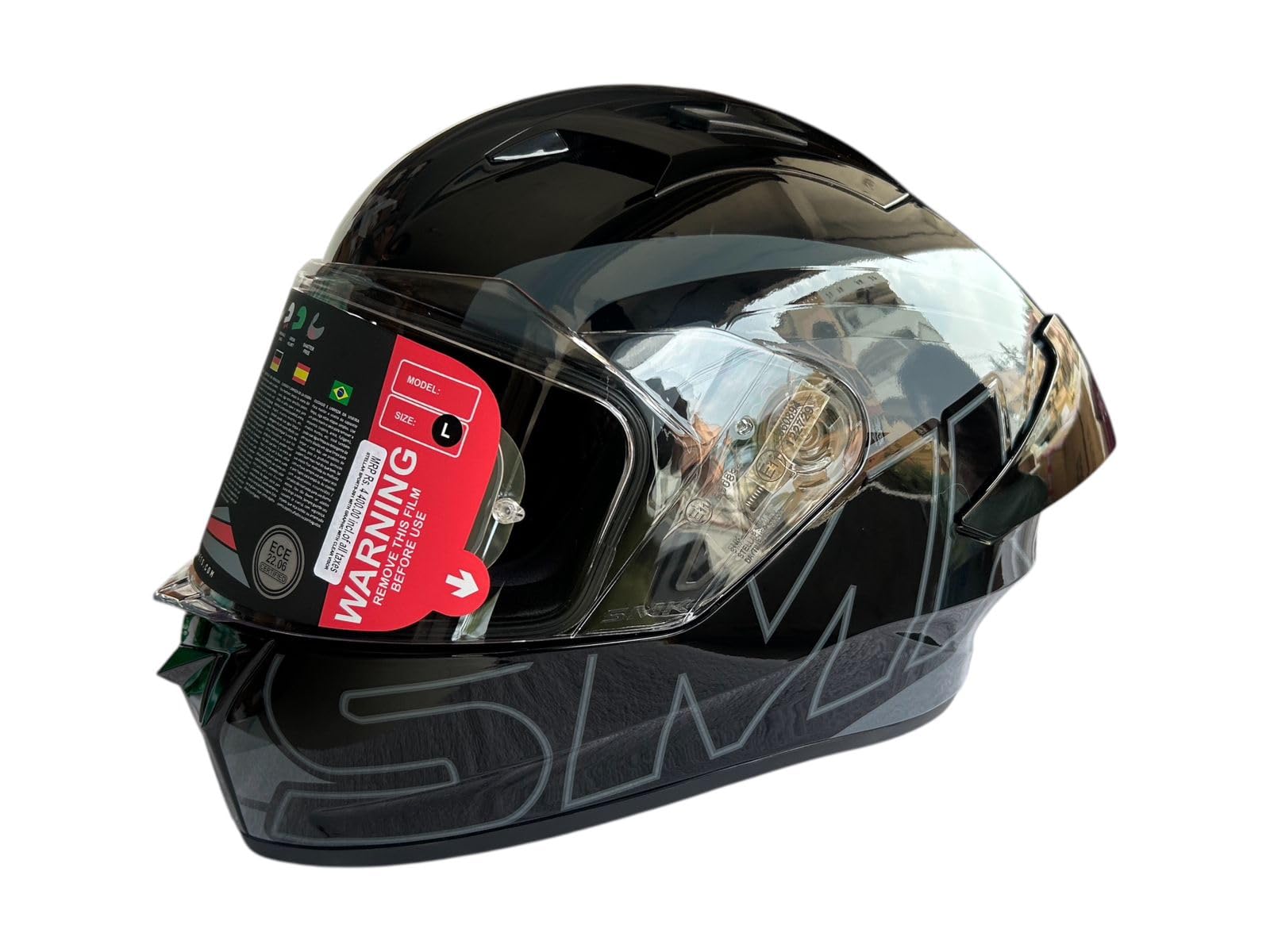 SMK Helmets Stellar Sports Full Face Helmet, Glossy Black Grey, M - Image 1