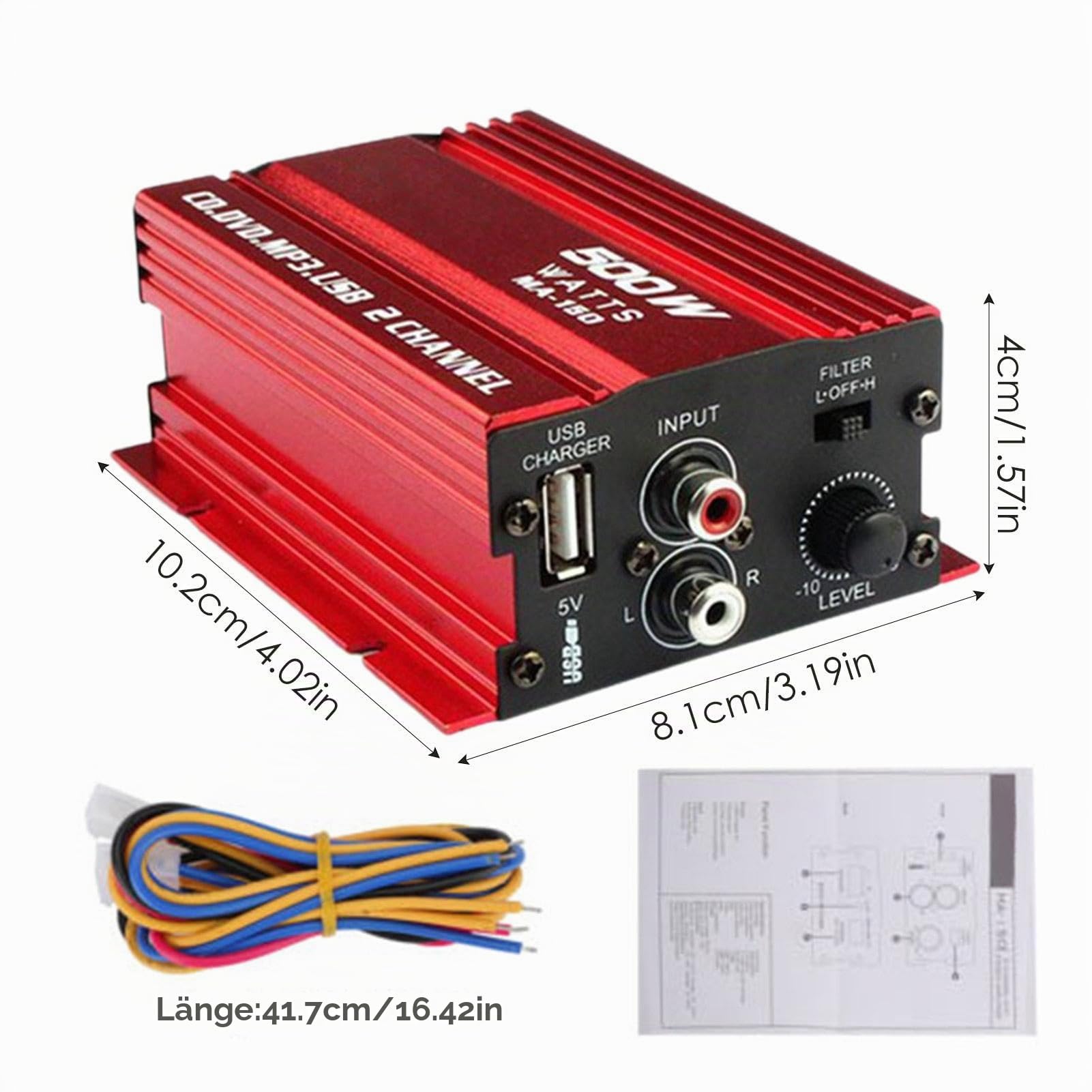 Generisch Auto Audio Verstärker, 2-Kanal, 36 Watt, Rot, Durchsteckmontage, XV4TOP6YZUMZAQG412B2