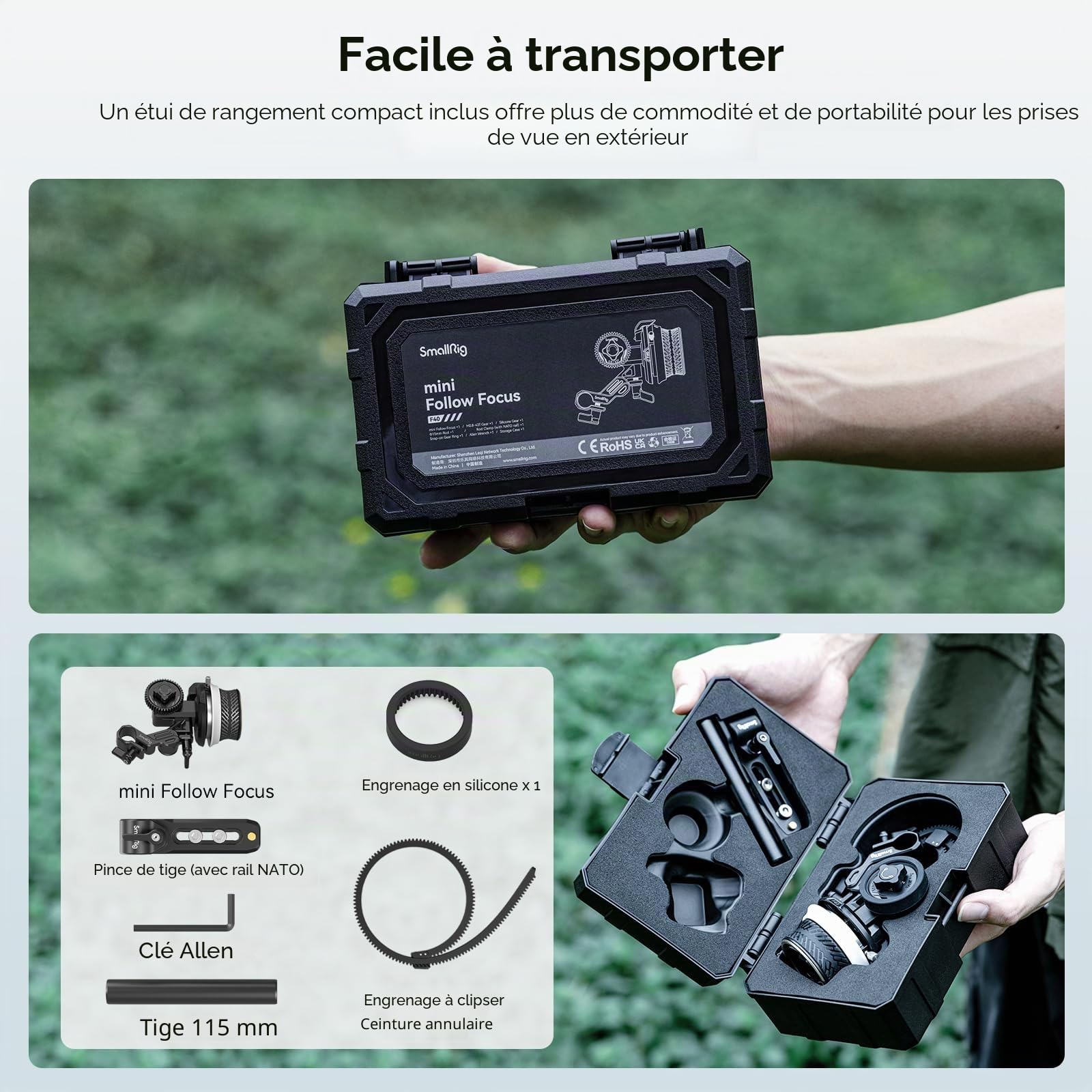 SMALLRIG Mini Système de Mise au Point avec Butées A/B, Pince pour Tige 15 mm et Courroie Crantée à Clipper pour Reflex et Hybrides, Compatible Objectifs Jusqu'à 114 mm - 3010D