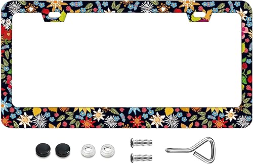 Miniatura 20 de Marcos de matrícula de fondo floral vintage nostálgico retro, marcos de matrícula con protección contra el óxido, acero inoxidable, tornillos