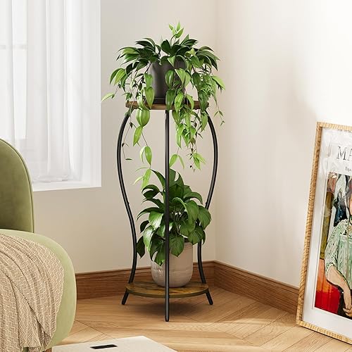 Miniatura 2 de Soporte para plantas de interior, soporte redondo de 2 niveles para maceta, soporte para macetas, estante de soporte para plantas, estante de