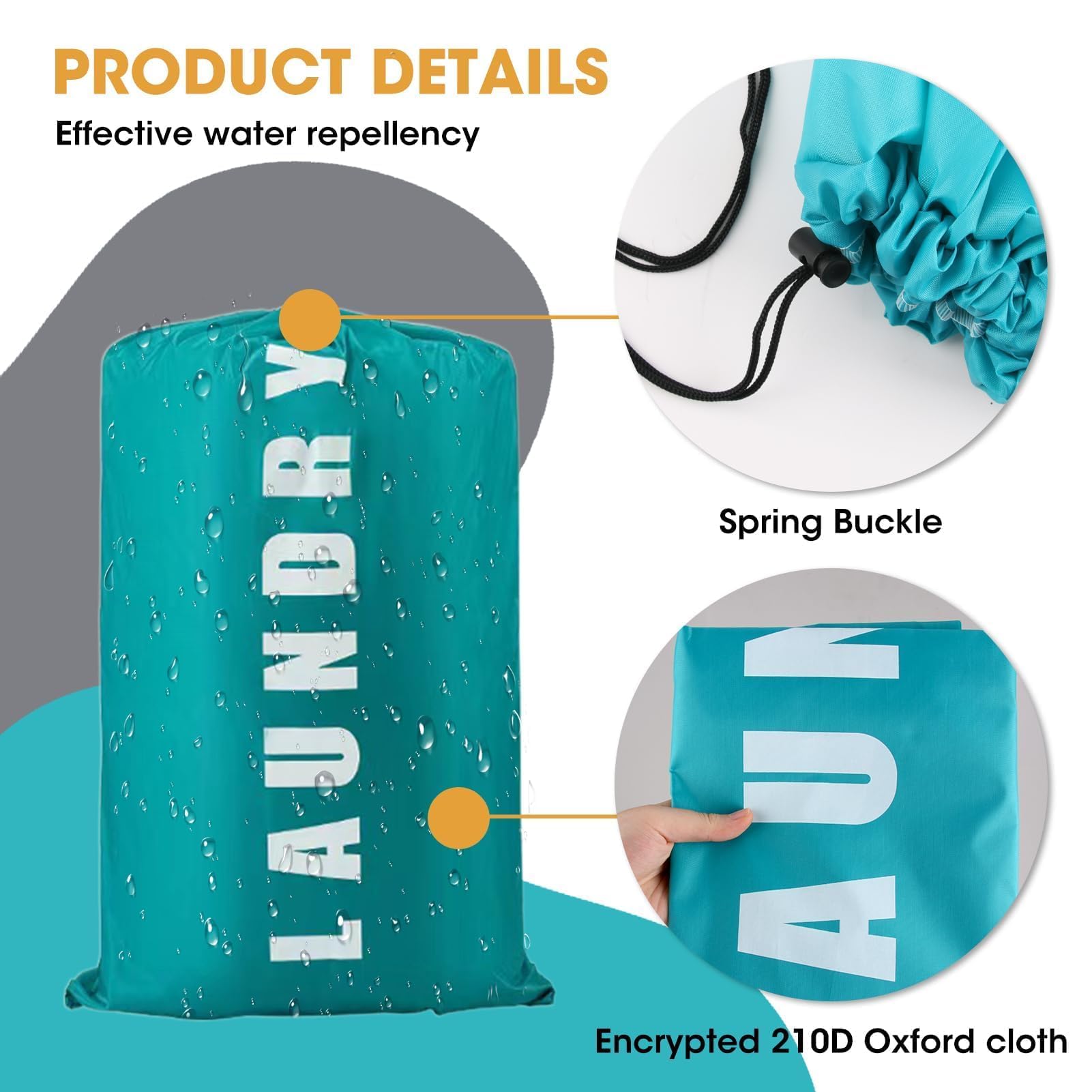 Large Travel Laundry Bag with Drawstring Cord 2 Pack 24" x 36" Portable Clothes Bags Extra Big Dirty Clothing Storage Sack Rip-Stop Washing Bag for Trip Caravan Bathroom Home Dormitory Blue and Grey - Image 3