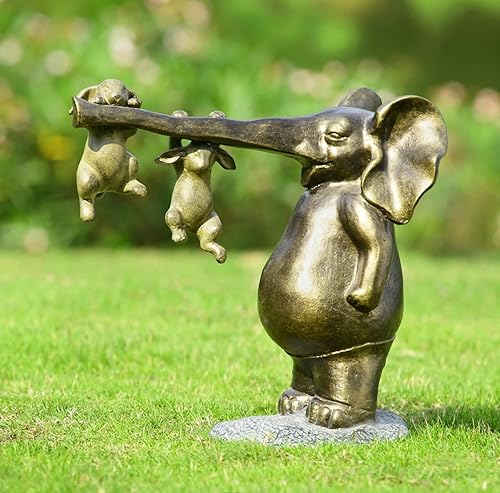 Miniatura 2 de SPI Escultura de elefante y conejos de aluminio para colgar en la decoración al aire libre