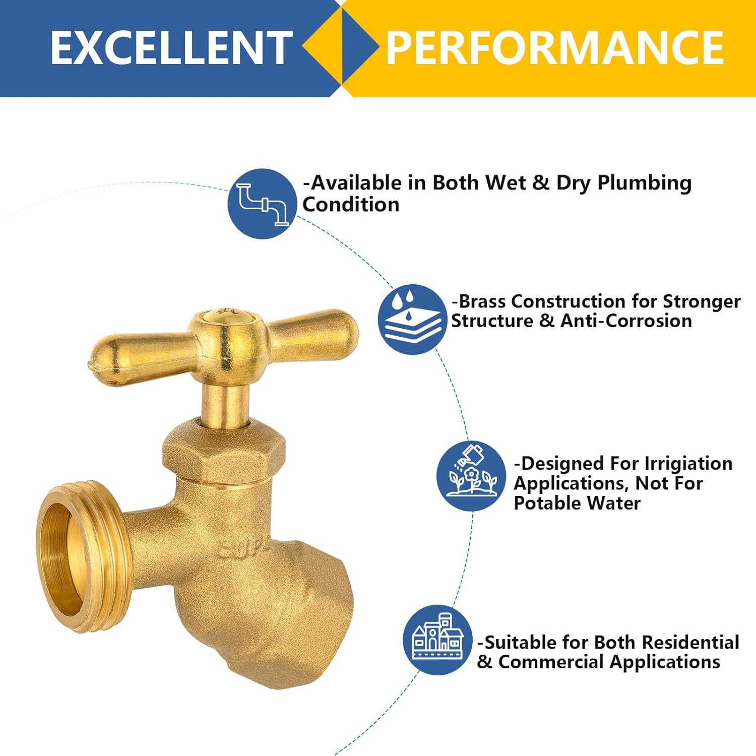 10PCS GUOFIS Hose Bibb Valve,3/4" FIP Inlet X 3/4" MHT Brass Garden Valves,No-kink(BIBCOCK010-10Pack)