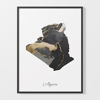 Artfield Algeria Art Print, Algerian Map Poster, Elegant Country Artwork, Black and Gold DZ Painting, Textured wall art