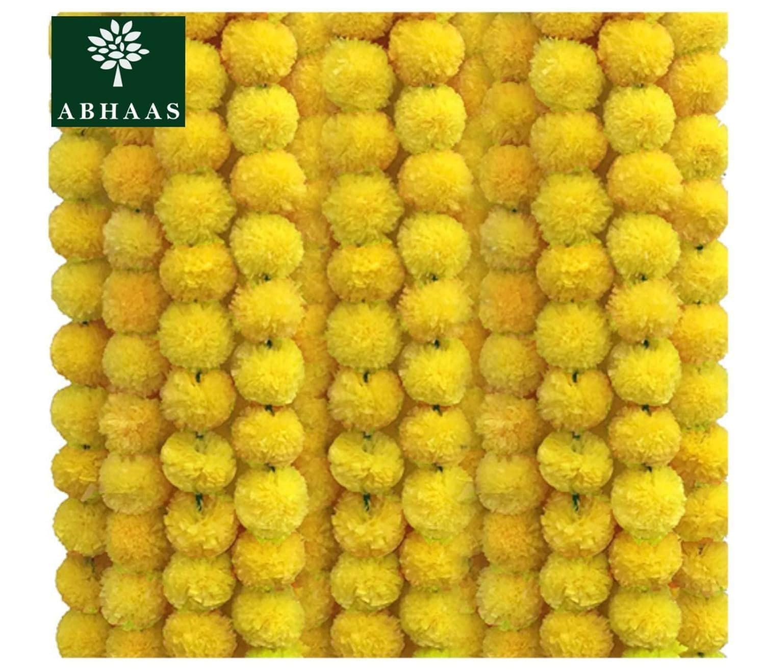 Pack of 10 Artificial Marigold Flowers for Decoration Long Marigold Garlands Fluffy Flowers Toran Indian genda phool for Wedding & Festival, Diwali /4.5-4.9 Ft /10 pc/Yellow