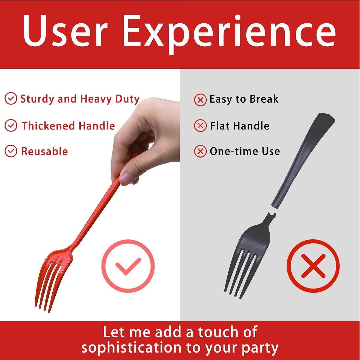 120pcs Red Plastic Silverware Set Sturdy Red Utensils Disposable Plastic Cutlery Heavy Duty includes Forks and Spoons and Knives Sets for Valentines Day Birthday Graduation Chinese New Year image 3