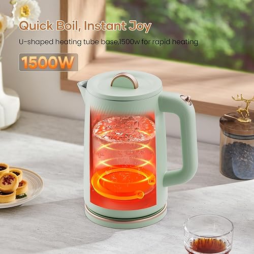 Miniatura 2 de OLEGA Hervidor eléctrico – Hervidor de té eléctrico de 1500 W, hervidor eléctrico interior de acero inoxidable de 1.8 L para agua hirviendo, apagado