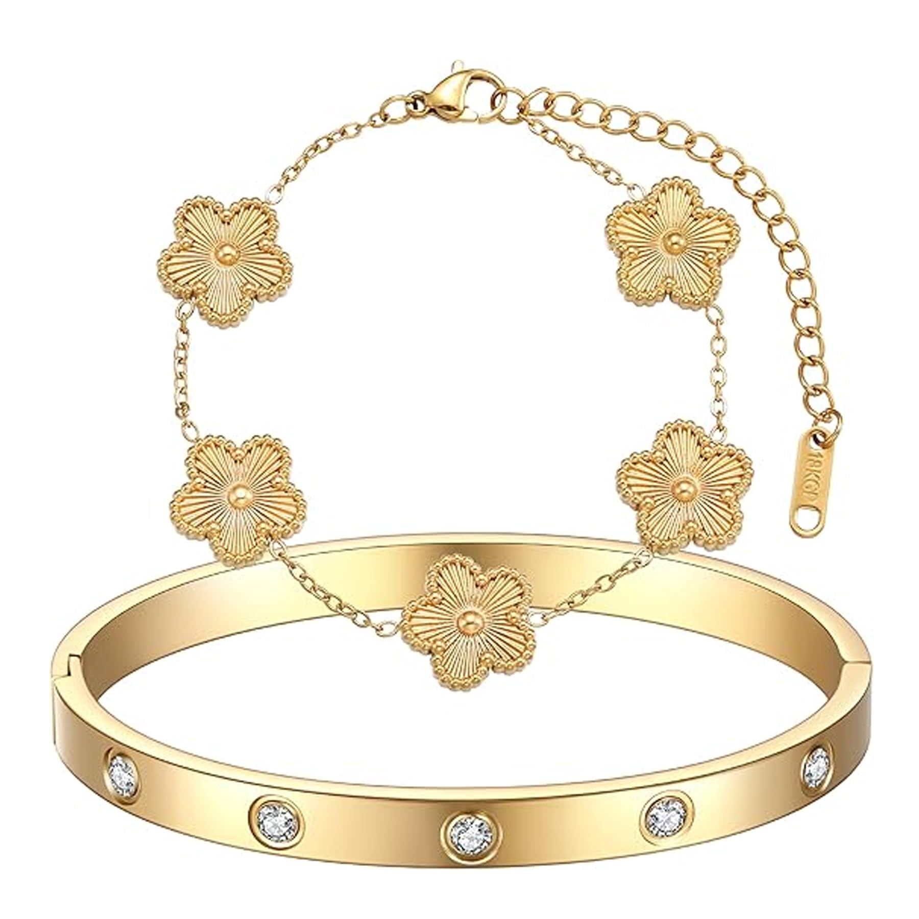 CHAOTEMAI Pulsera Trebol, Pulsera Mujer, Trebol De Cuatro Hojas, De Acero Chapado En Oro De 18 Quilates, Adecuado Para Cumpleaños, Navidad, Fiestas, Niñas, Damas, Regalos De Pareja