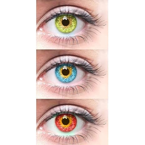 Glance Gallaxy 3 Pair Monthly Colored Green Blue Red Contact Lenses for Eye Men and Women 1 Lens Storage Box