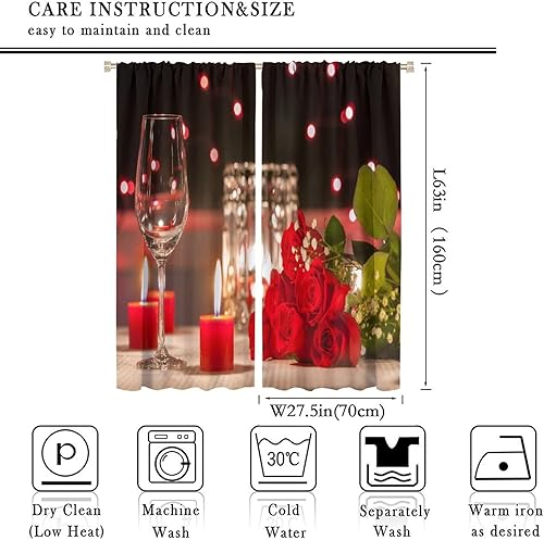 Miniatura 2 de Cortinas con estampado de cena con velas para el día de San Valentín, decoración romántica de tela romántica con bolsillo para barra, juego de 2