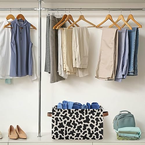 Miniatura 4 de Cesta de almacenamiento grande con puntos de vaca negros y blancos plegables con asas para dormitorio, oficina en casa