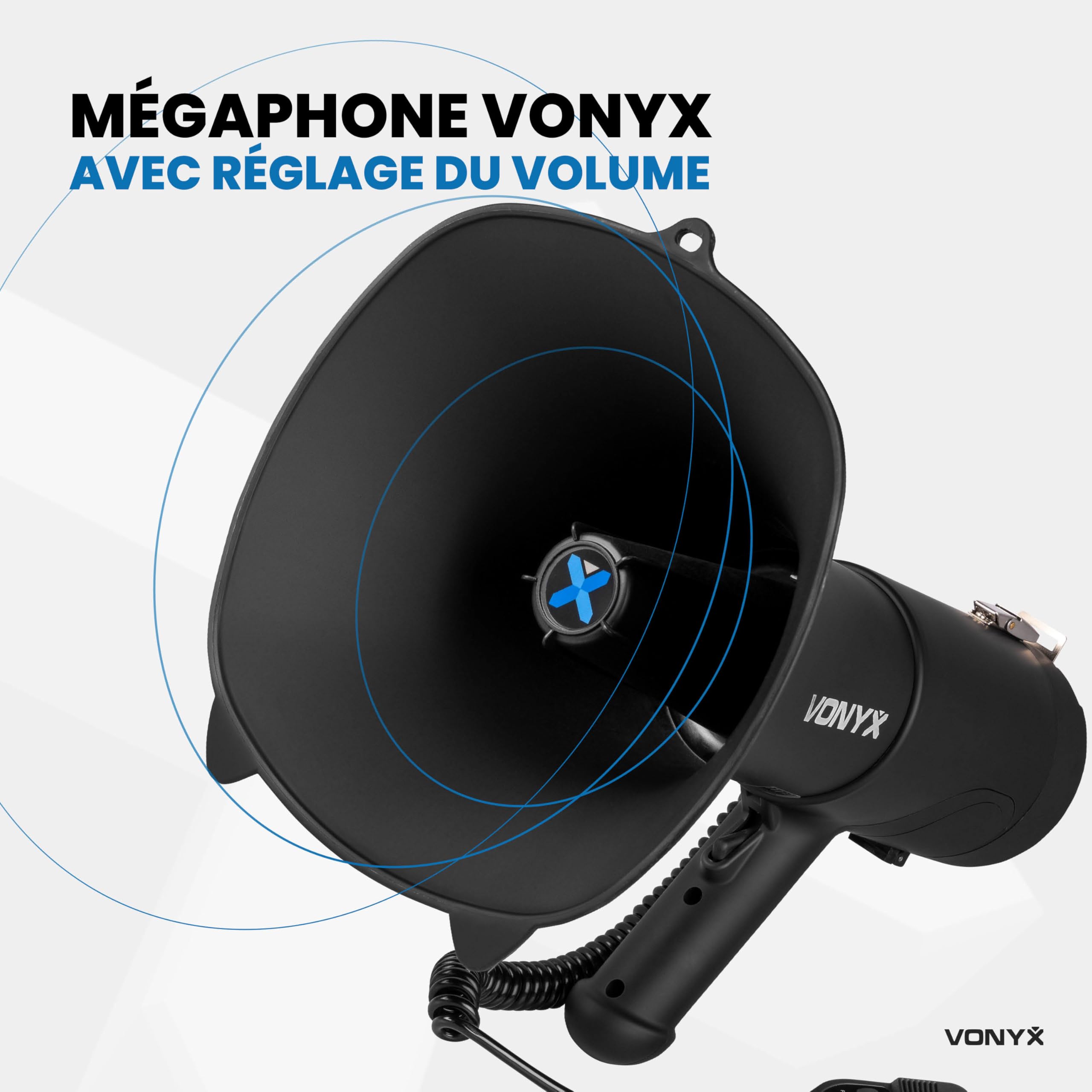 VONYX MEG090 Pack Mégaphone 90W - avec 2X Batteries Rechargeables MRB12 et Sac de Transport, Portée 1,4 km, Micro Main, Bluetooth & Lecteur MP3, Idéal pour Manifestations et Matchs Sportifs