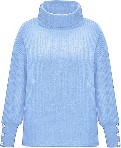 Miniatura 3 de Suéter de cuello redondo para mujer, manga larga de farol, bloque de color, a rayas, lindo suéter suelto de punto gofre, suéter de punto