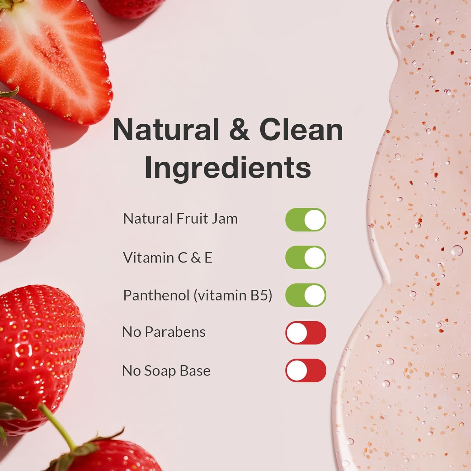 Kustie Strawberry Body Wash with Real Fruit Seeds – Gentle Exfoliating & Hydrating Shower Gel for Dry, Rough & Blemish-Prone Skin, Fruity Milk Perfume Scent, Natural Extracts, 16.9 fl oz - Image 6