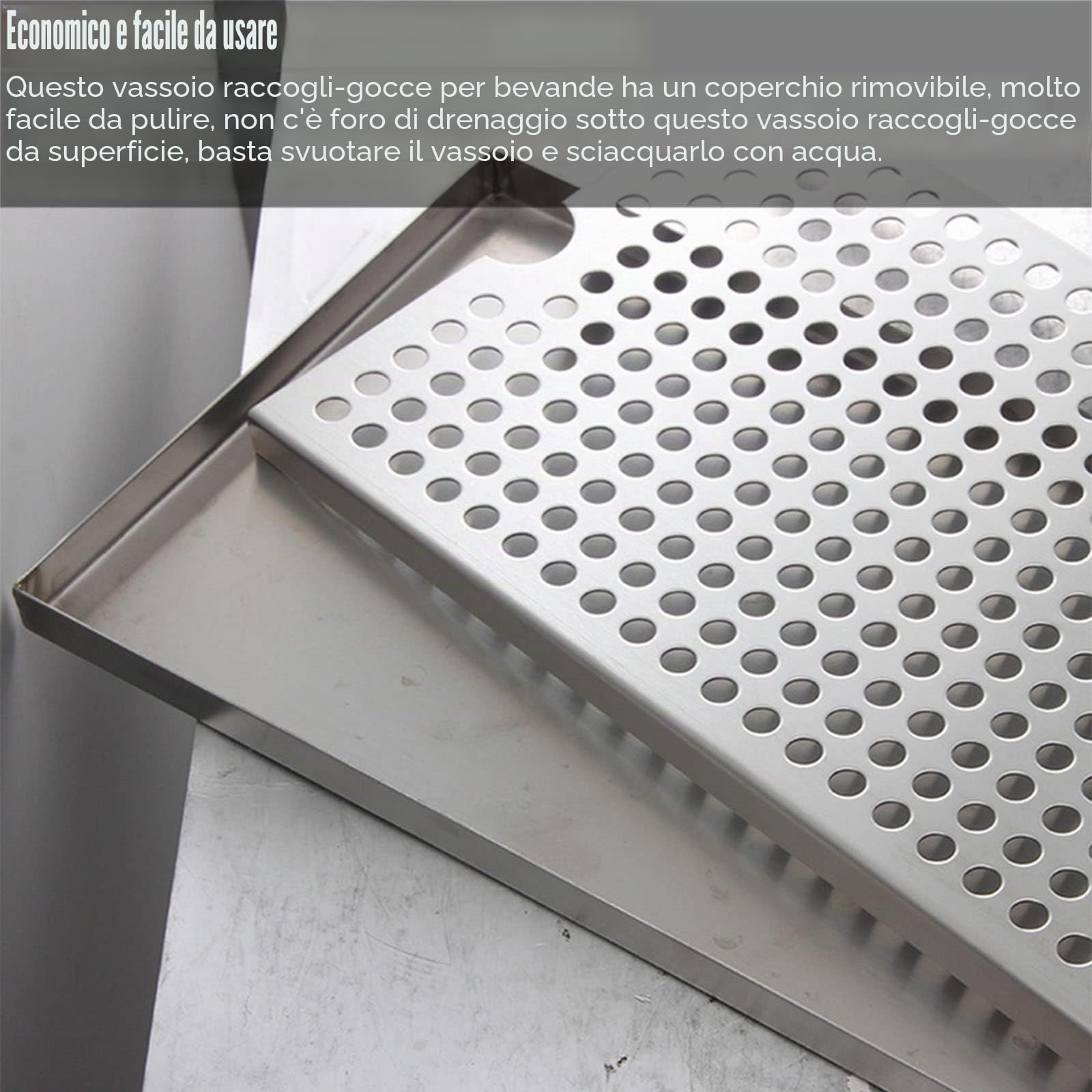 Vassoio antigoccia in acciaio inox, rettangolare, per bar, mini frigorifero, non necessita di scarico