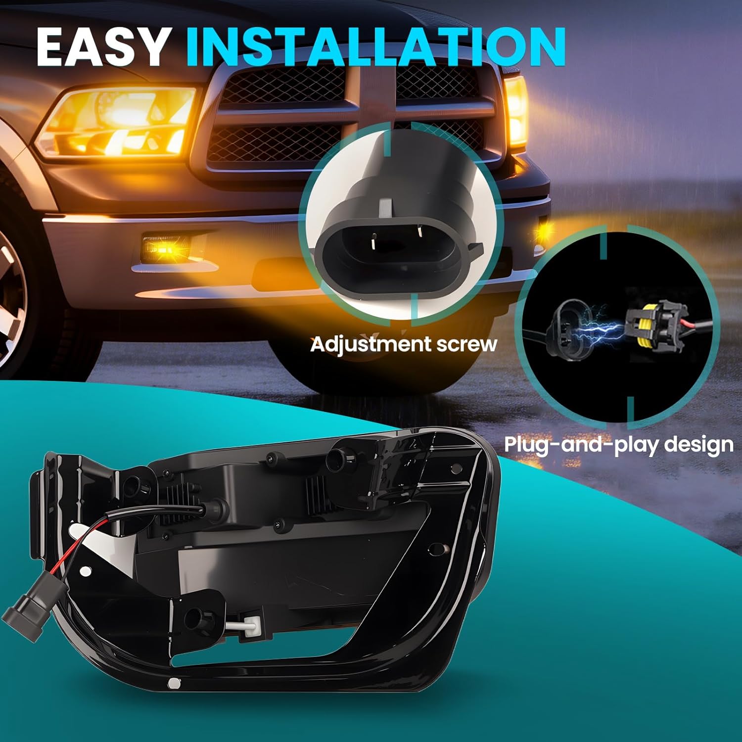 LED Fog Lights Compatible with 2009-2018 Dodge Ram 1500 2500 3500 Fog Lamps Front Bumper Lights Amber Lens 1 Pair of LED Fog Lights