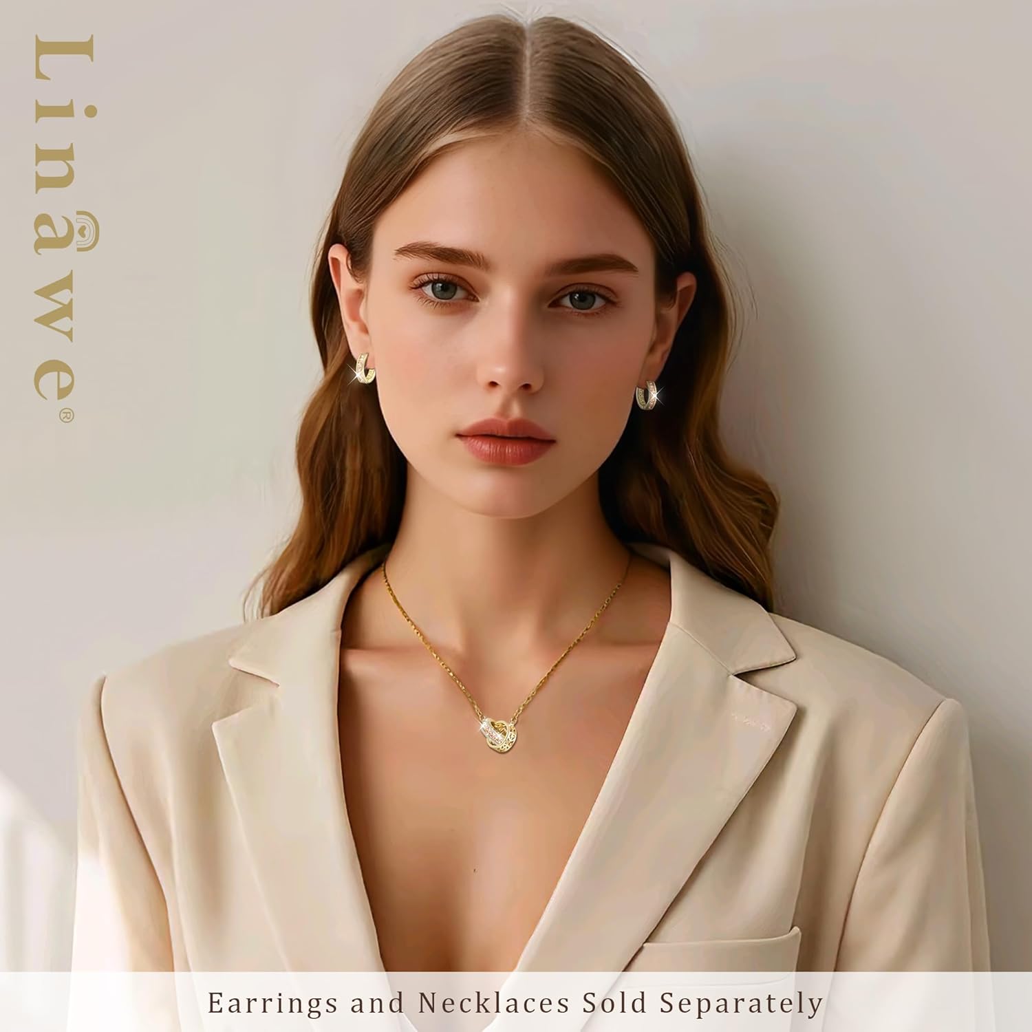 Linawe Moissanite Crystal Imitation Diamond Necklace for Women Trendy, Birthstone Rhinestone Dainty Jewelry, Circle Pendant Stainless Steel Chain Necklaces, Gold, Rose Gold and Silver Tones - Image 4