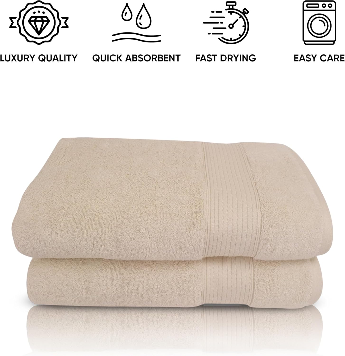 SALBAKOS - Premium 2 Pack Bath Towels Set, Made with 100% Turkish Cotton, Spa & Hotel, Quick Drying Towels, Absorbent & Comfy | 30"x60" (Ivory)