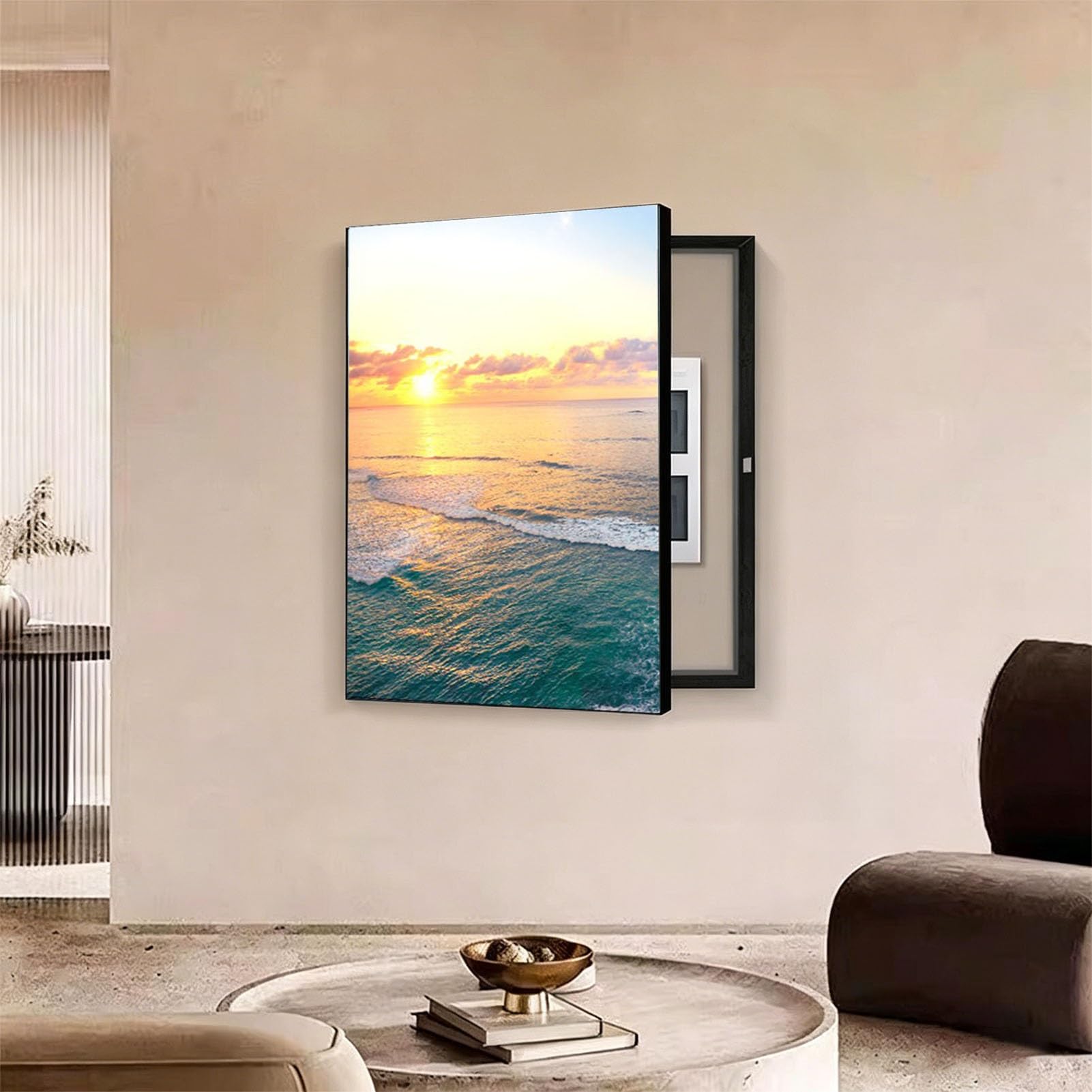 Tapa Cuadro Electrico Decorativo Marco Negro Caja Medidor Pintura Decorativa Desmontable Cubre Contadores Luz Cocina Pasillo(E,50x70cm)