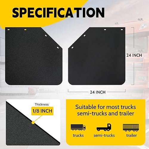 Miniatura 3 de iiLentes 2 aletas de polímero de 24 x 24 pulgadas en ángulo negro resistente, protección universal contra salpicaduras para semirremolques,