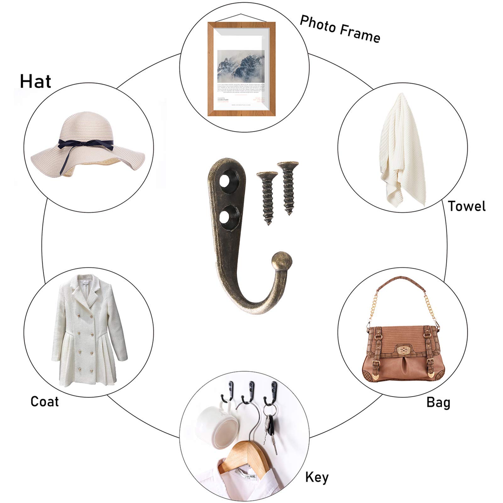 We All 28 Pieces Wall Mounted Coat Hook Robe Hooks Cloth Hanger Coat Hanger Coat Hooks and 58 Pieces Screws for Bath Kitchen Garage Single Coat Hanger (Black) (Bronze),1.96Lx1.37Hx0.2W inches